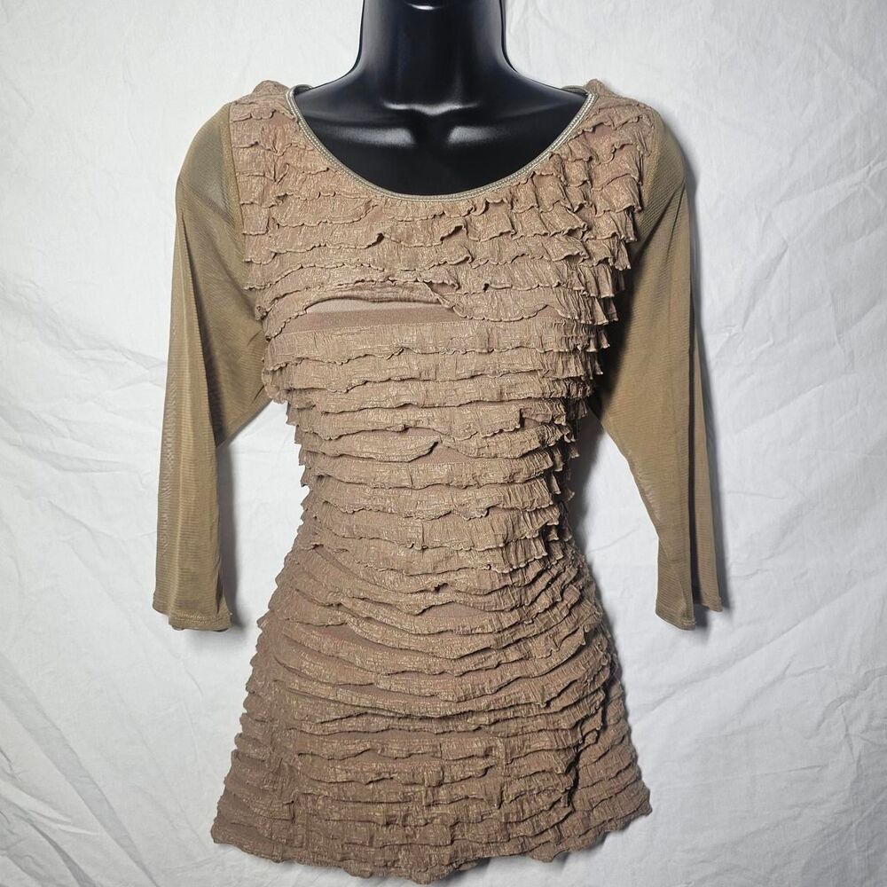 Tan y2k stretchy ruffle whimsical cottage core top